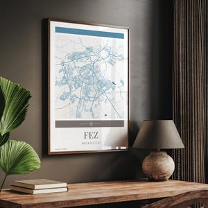 Fes City Map Poster - minimalistische Reisekunst, Urlaubsposter, Geschenk für Sie und Ihn, modernes Design
