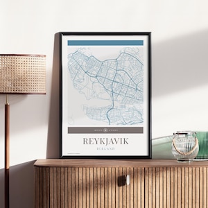 Reykjavik City Karte Poster - Minimalistische Reise Kunst, Digital Download, Urlaubsposter, Geschenk für Sie und Ihn, Karte, Wandkunst, modernes Design