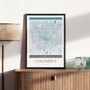 Colombus City Map Poster - Minimalistische Reisekunst, Urlaubsposter, Geschenk für Sie und Ihn, modernes Design