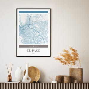 El Paso Stadt Karte Poster - Minimalistische Reise Kunst, Urlaubs Poster, Geschenk für Sie und Ihn, Karte Wandkunst, modernes Design
