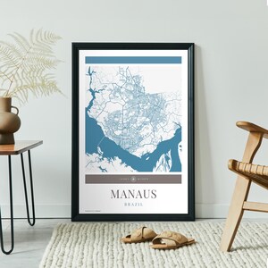 Manaus Stadt Karte Poster - Minimalistische Reise Kunst, Urlaubs Poster, Geschenk für Sie und Ihn, Karte Wandkunst, modernes Design