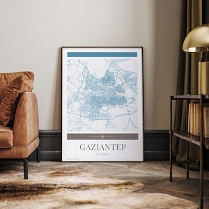 Gaziantep City Map Poster - Minimalistische Reisekunst, Urlaubsposter, Geschenk für Sie und Ihn, Urlaubsposter, Karte, Wandkunst, modernes Design