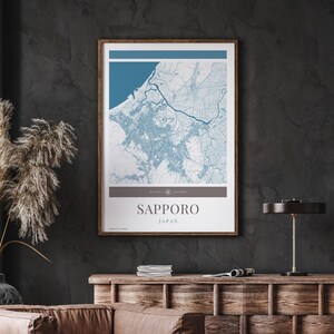 Sapporo City Map Poster - Minimalistische Reisekunst, digitaler Download, Urlaubsposter, Geschenk für Sie und Ihn, Karte, Wandkunst, modernes Design