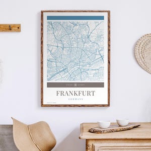 Frankfurt City Map Poster - Minimalistische Reisekunst, Urlaubsposter, Geschenk für Sie und Ihn, Kunstdruck, modernes Design