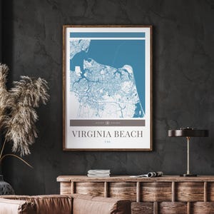 Virginia Beach City Map Poster - Minimalistische Reisekunst, Urlaubsposter, Geschenk für Sie und Ihn, modernes Design