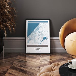 Rabat City Map Poster - Minimalistische Reisekunst, Urlaubsposter, Geschenk für Sie und Ihn, Urlaubsposter, modernes Design