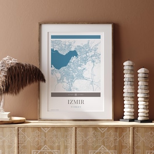 Izmir City Map Poster - Minimalistische Reisekunst, Urlaubsposter, Geschenk für Sie und Ihn, Karte, Wandkunst, modernes Design