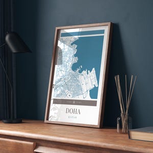 Doha City Map Poster - Minimalistische Reisekunst, Urlaubsposter, Geschenk für Sie und Ihn, Karte, Wandkunst, modernes Design