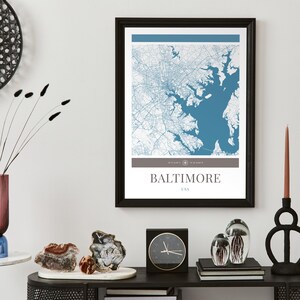 Baltimore City Map Poster - Minimalistische Reisekunst, Urlaubsposter, Geschenk für Sie und Ihn, Urlaubsposter, modernes Design