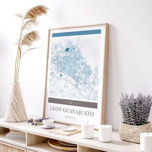 Leon Guanajuato Stadt Karte Poster - Minimalistische Reise Kunst, Digital Download, Urlaubs Poster, Geschenk für Sie & Ihn, Karte Wandkunst, modernes Design