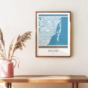 Miami City Map Poster - Minimalistische Reisekunst, digitaler Download, Urlaubsposter, Geschenk für Sie und Ihn, Karte, Wandkunst, modernes Design