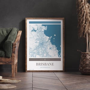 Pôster com mapa da cidade de Brisbane – Arte minimalista para viagens, download digital, pôster de férias, presente para ele e para ela, arte de parede com mapa, design moderno