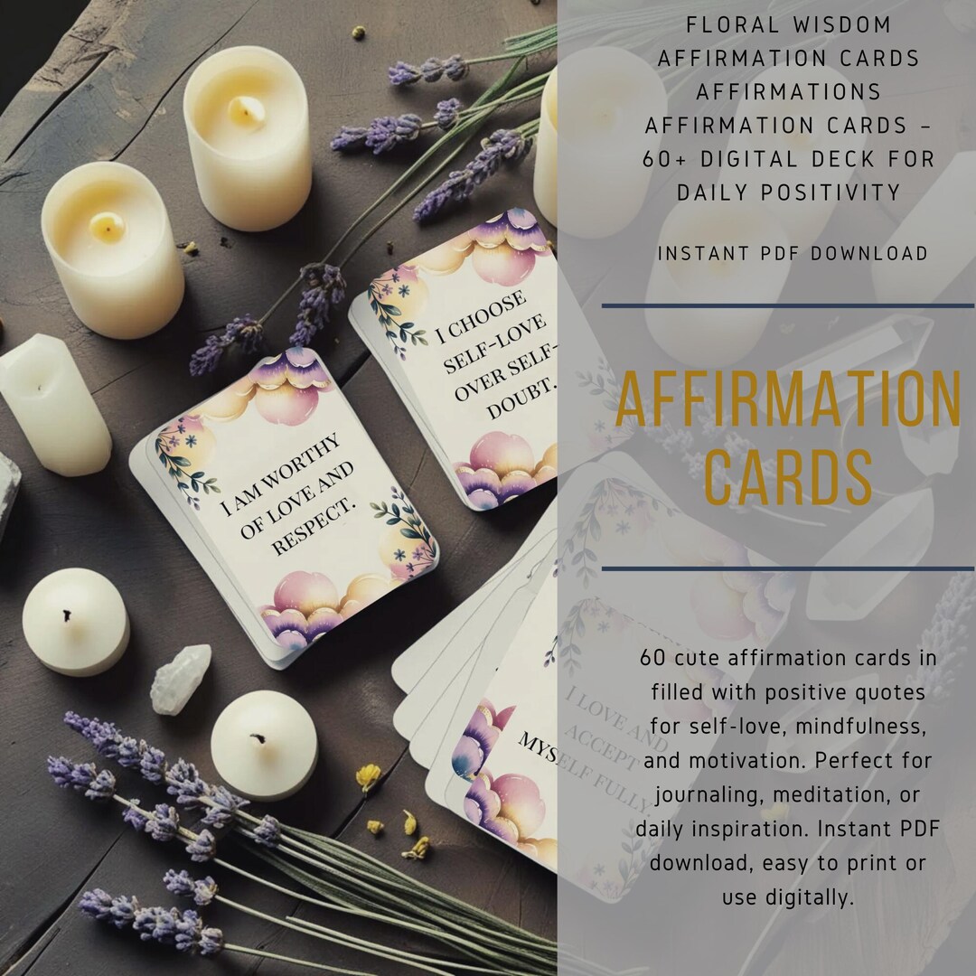 60 Affirmation Cards – Printable Positive Quotes Deck | Digital PDF for ...