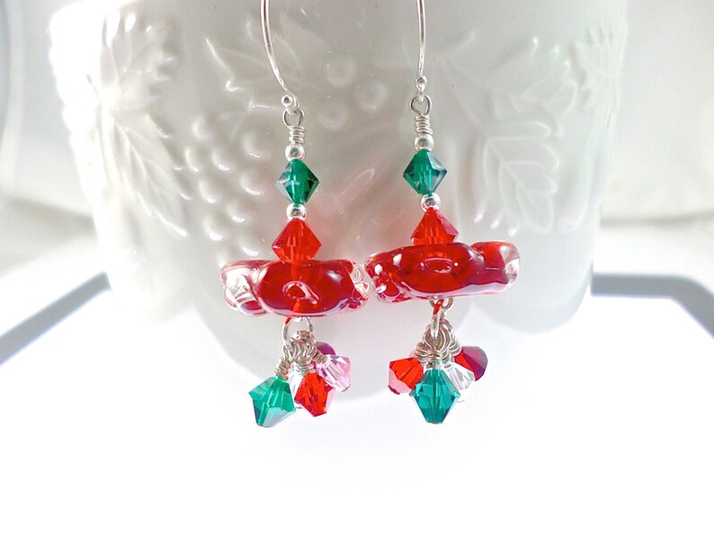 Glass Bead Earrings Red Dangle Earrings Boro Lampwork Etsy