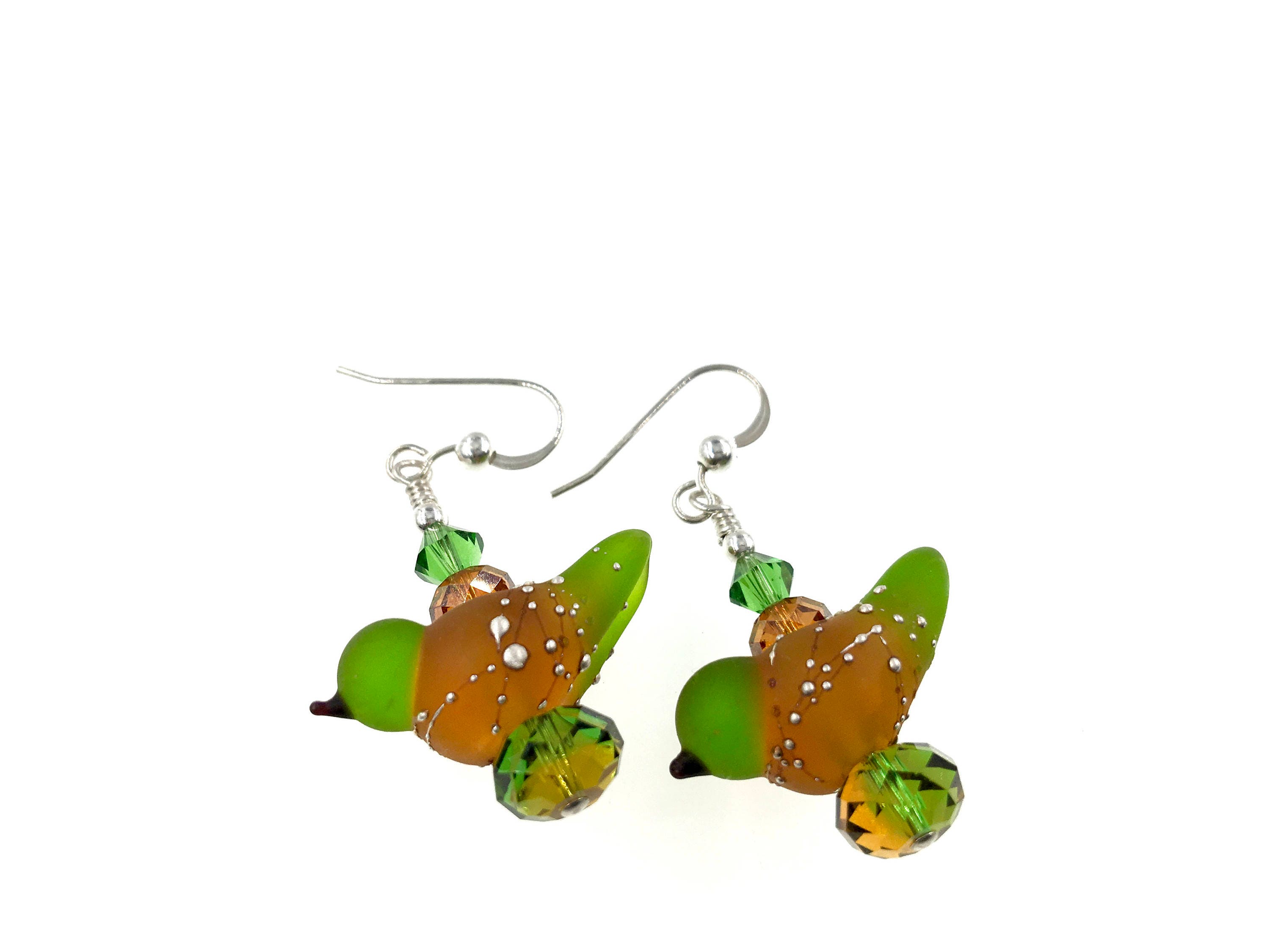 Lampwork Bird Glass Bead Earrings Dangle Fun Earrings Glass | Etsy