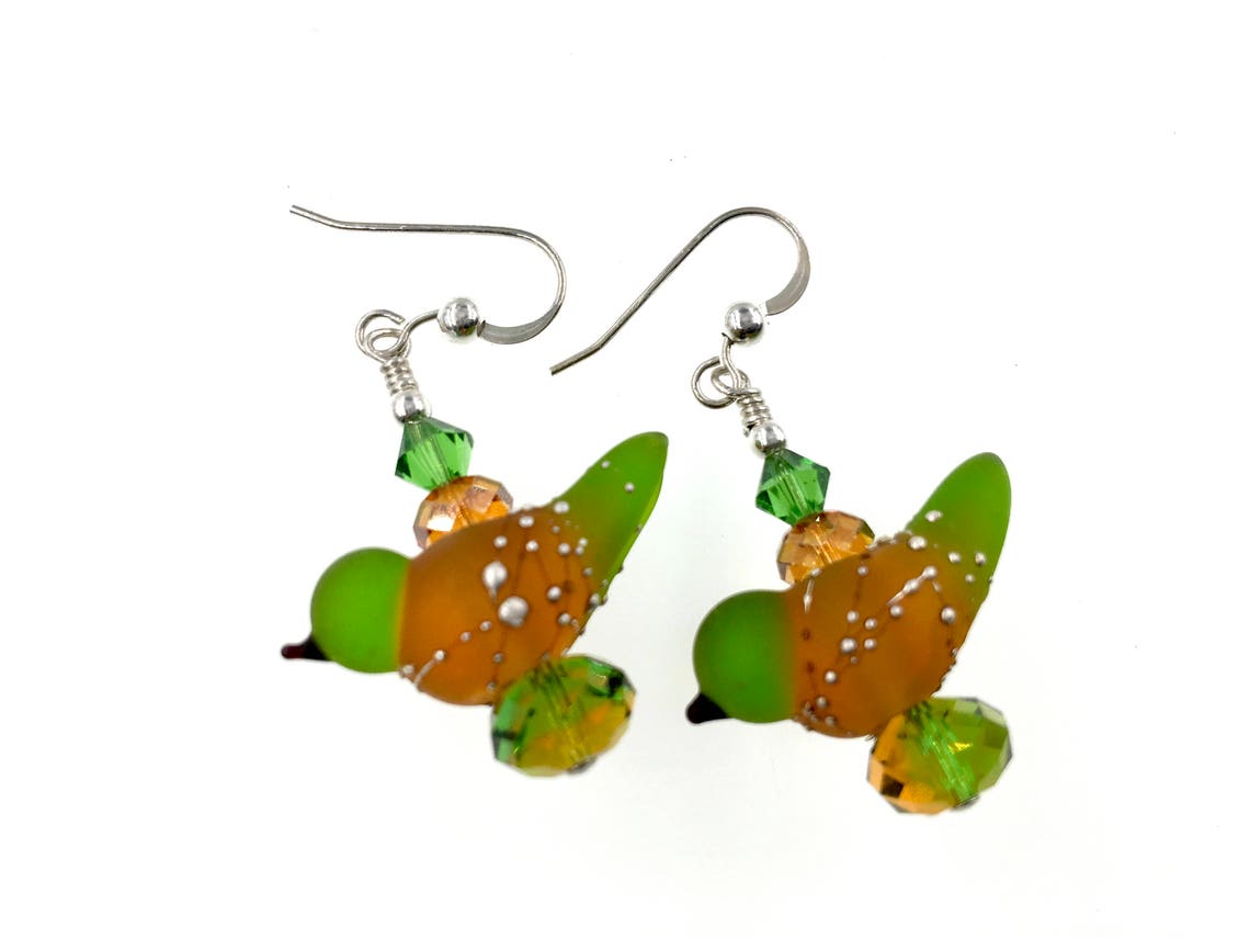 Lampwork Bird Glass Bead Earrings Dangle Fun Earrings Glass | Etsy