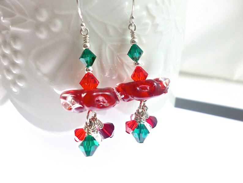 Glass Bead Earrings Red Dangle Earrings Boro Lampwork Etsy