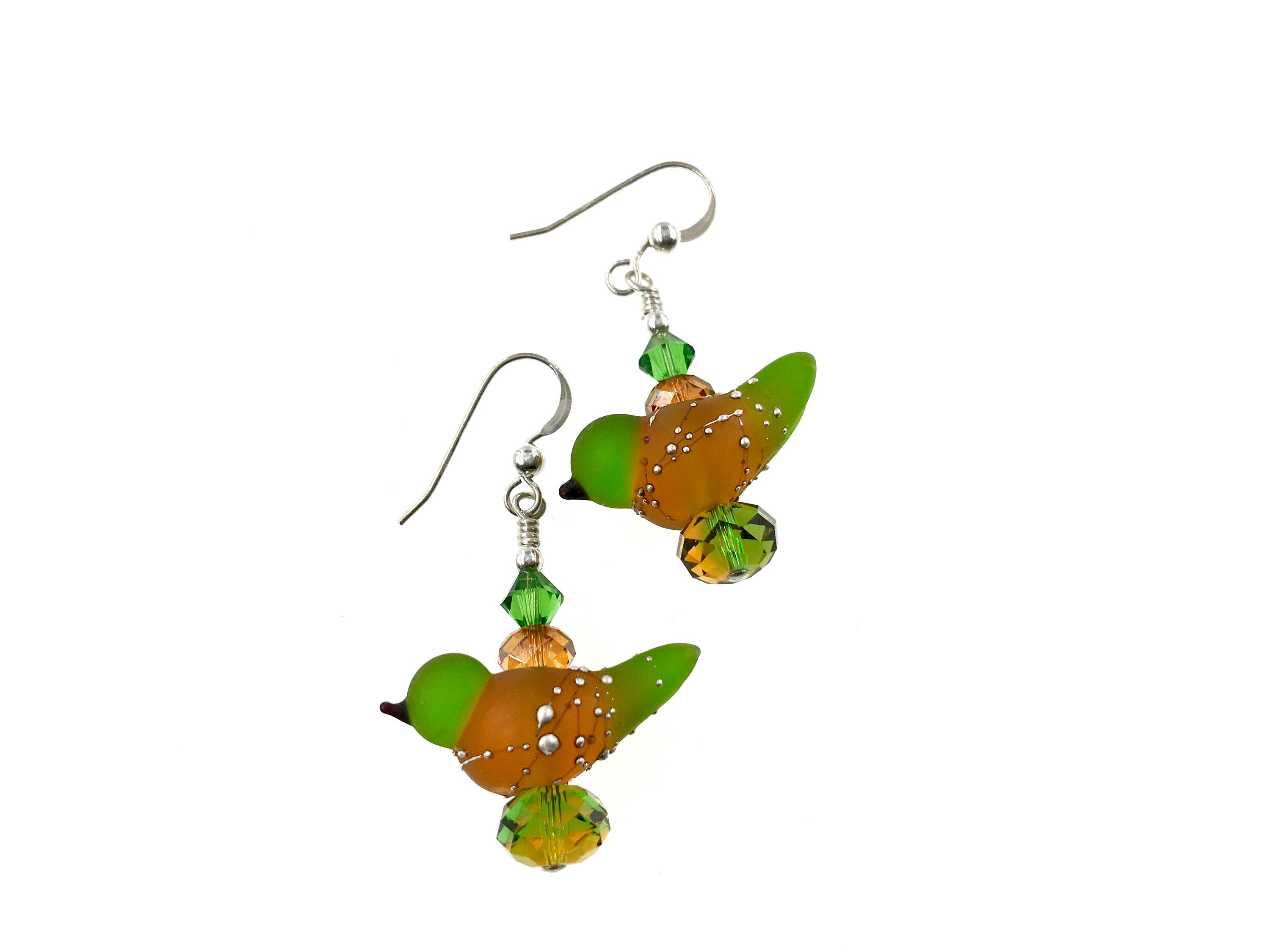 Lampwork Bird Glass Bead Earrings Dangle Fun Earrings Glass | Etsy