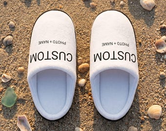 Pantuflas personalizadas con foto y nombre, Pantuflas personalizadas para interiores, Regalo para el Día de la Madre