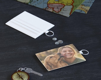 Custom Photo Leather Card Holder Key Chain, Pet Memorial, Personalized Gift