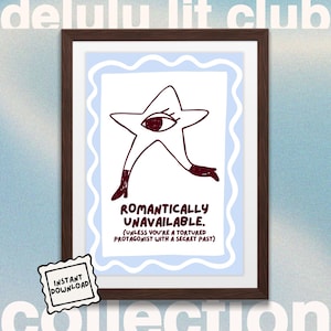 Bookish Wall Art Printable – Romantically Unavailable Digital Print, Funny Romance Poster, Gift for Readers, Instant Download
