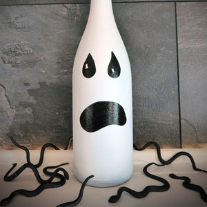 Upcycled Spooky Halloween GHOST Wine Bottle Holiday Decor