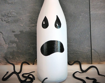 Upcycled Spooky Halloween GHOST Wine Bottle Holiday Decor