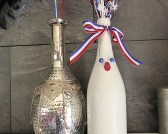 July 4th Red, White & Blue Ribbon and Beads Wine Bottle Decor