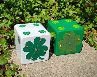 Wood Yardzee Jumbo 4-Leaf Clover St. Patrick's Day Lawn Giant Shamrock Yard DICE w/ Rhinestones - Yahtzee, Bunco, Home Decor