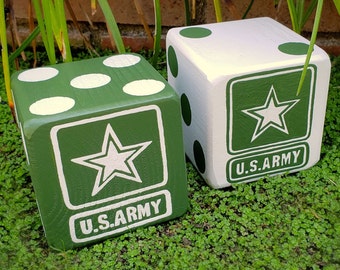 Wood Yardzee U.S. Army Jumbo Giant Lawn Yard DICE - Yahtzee, Bunco, Home Decor