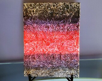 Red, Purple & Black Textured Tissue Paper Mixed Media Collage Art Wall Decor 12x18