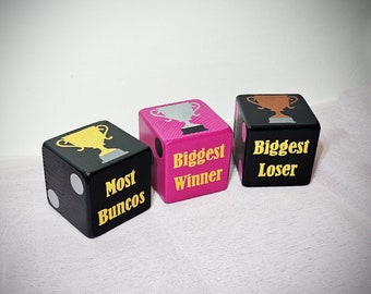 Wood Yardzee BUNCO TROPHY Jumbo Lawn Yard DICE - Biggest Winner, Biggest Loser, Most Buncos