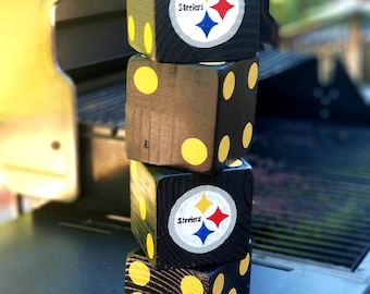 Wood Yardzee Jumbo Black & Gold Pittsburgh Steelers Giant Lawn Yard DICE - Yahtzee, Bunco, Farkle, Home Decor