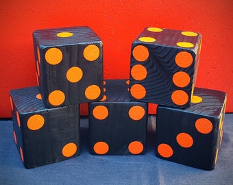 Wood Yardzee Jumbo Black & Harley Orange Giant Lawn Yard DICE - Yahtzee, Bunco, Home Decor