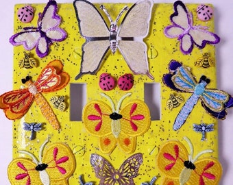 Butterflies & Dragonflies Dual Toggle SWITCH PLATE - Yellow