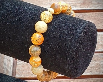 Natural Tan & Beige Jasper Picture Stone Gemstone Bead BRACELET