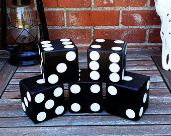 Wood Yardzee Jumbo Black Giant Lawn Yard DICE - Yahtzee, Bunco, Home Decor