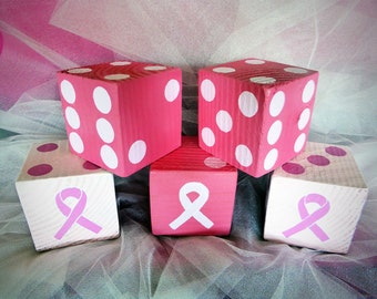 Wood Yardzee Jumbo Breast Cancer Awareness Ribbon Pink Giant Lawn Yard DICE - Yahtzee, Bunco, Farkle, Home Decor
