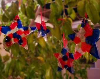 4 Red, White & Blue July 4th STAR Ornaments
