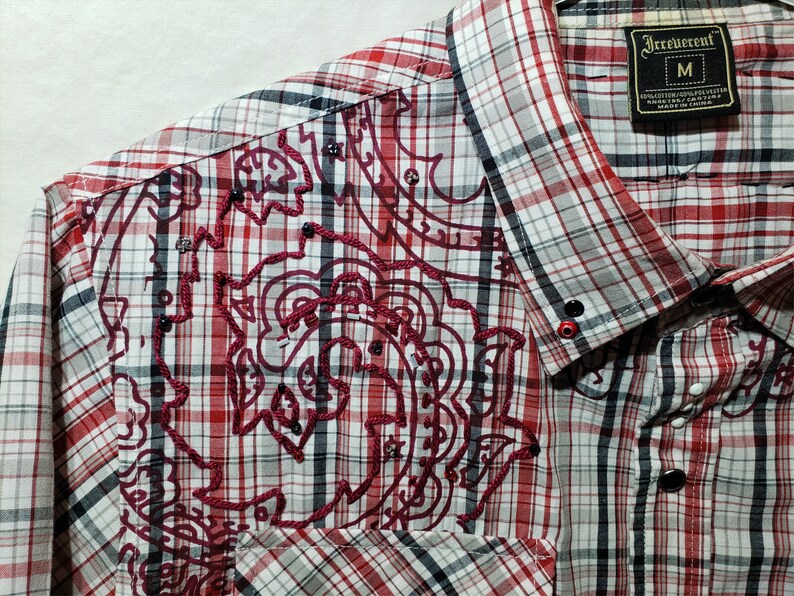 Men's Red Plaid Beaded Embroidered Buttondown Shirt W/ Etsy