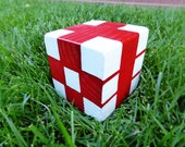 Wood Yardzee Jumbo Red White Checkerboard Geometric Giant Lawn Yard Wood DICE Yahtzee, Bunco, Farkle, Home Decor