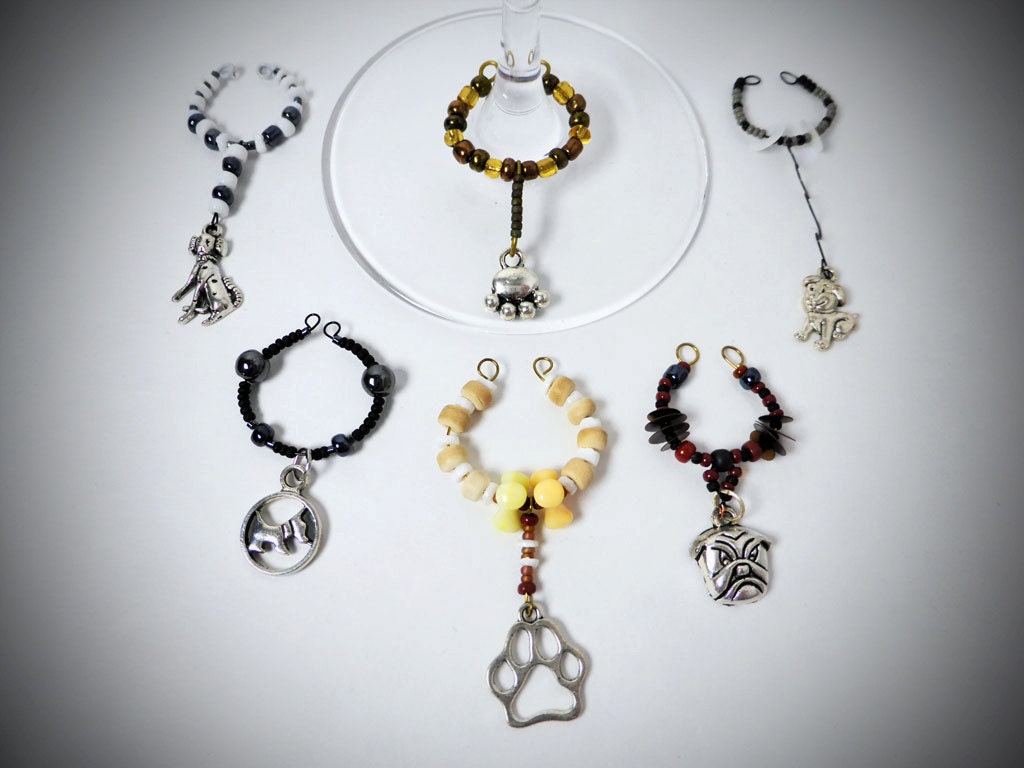 PAWS and DOGS Themed Wine Glass Charms & Cork Bottle Ornament Etsy