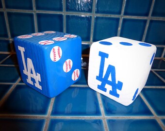 Wood Yardzee Jumbo LA Dodgers Giant Lawn Yard DICE w/ Baseball Pips - Yahtzee, Bunco, Home Decor