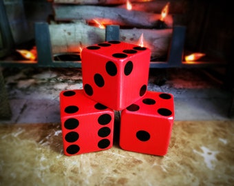 Wood Yardzee Jumbo Red & Black Giant Lawn Yard DICE - Yahtzee, Bunco, Home Decor