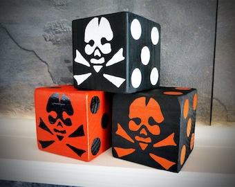 Wood Yardzee Jumbo Giant Lawn Yard Dice - Halloween Skull & Crossbones Orange/Black - Yahtzee, Bunco, Farkle, Holiday Home Decor