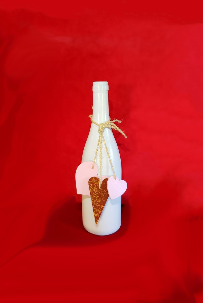 VALENTINE'S DAY White Wine Bottle Decor W/ Wooden Hearts & Etsy