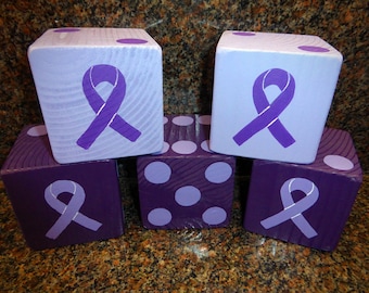 Wood Yardzee Jumbo Purple Cancer Awareness Giant Lawn Yard DICE - Yahtzee, Bunco, Farkle, Home Decor