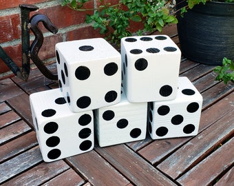 Wood Yardzee Jumbo White Giant Lawn Yard DICE - Yahtzee, Bunco, Home Decor