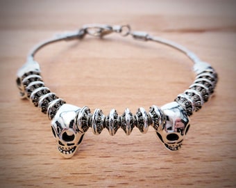 Deluxe Bass String Skull Bracelet with Tibetan Silver & Beads