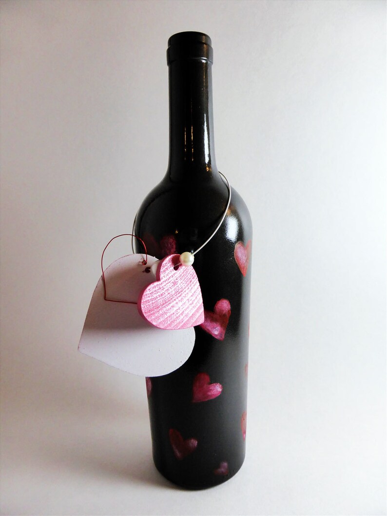 Valentine S Day Black Wine Bottle Decor W Pink Red Etsy